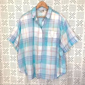 DIANE VON FURSTENBERG // vintage plaid pastel shirt sleeve button down s…